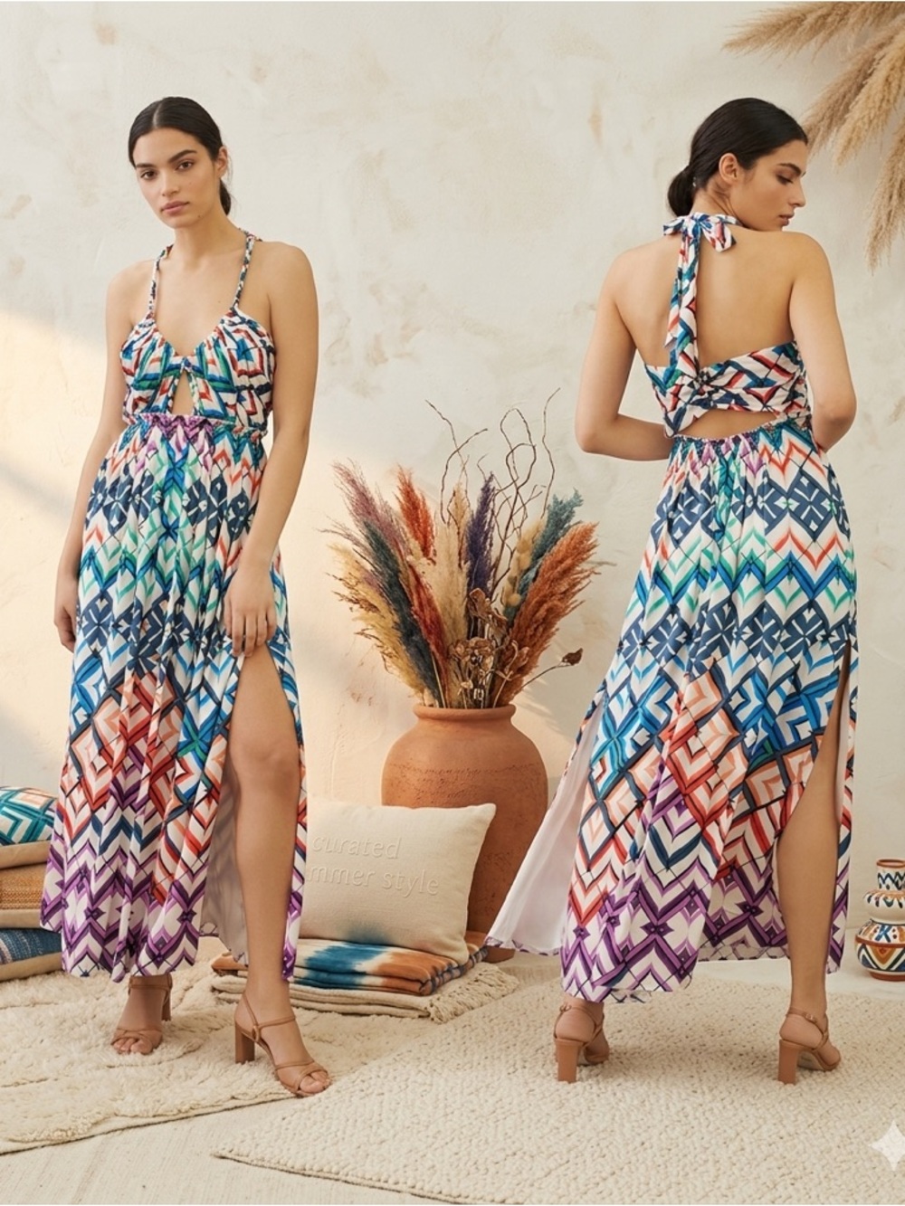 Anthropologie Halter Multicolor Midi Dress Size 8 NWT